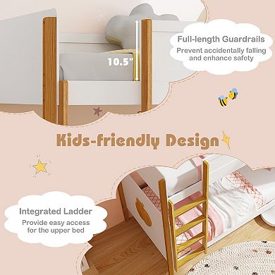 Twin Over Twin Bunk Bed with Integrated Ladder and Safety Guardrails-Twin Size