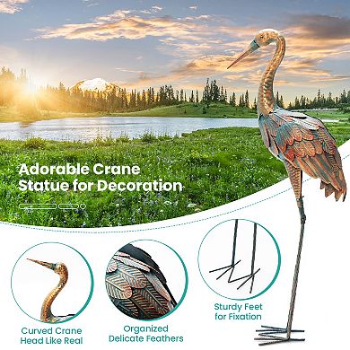 Garden Crane Statue Set of 2 Metal Crane Garden Statues for Yard Decor