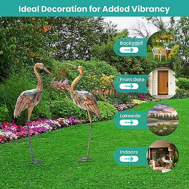 Garden Crane Statue Set of 2 Metal Crane Garden Statues for Yard Decor