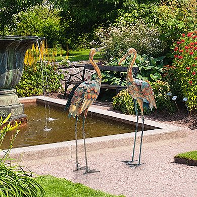 Garden Crane Statue Set of 2 Metal Crane Garden Statues for Yard Decor
