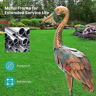 Garden Crane Statue Set of 2 Metal Crane Garden Statues for Yard Decor