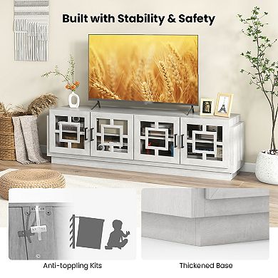 4-Door TV Stand for TVs up to 75 Inch Media Console Table with Adjustable Shelves-Oak