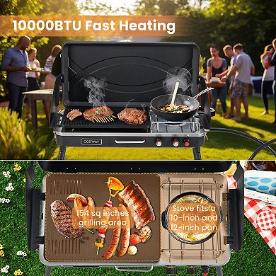 2 In 1 Portable Camping Grill Stove With Dual Burners And Detachable Legs