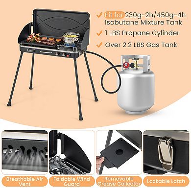 2 In 1 Portable Camping Grill Stove With Dual Burners And Detachable Legs