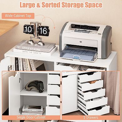 5-Drawer Dresser Chest Mobile Storage Cabinet with Door-White