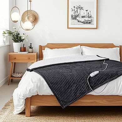SERWALL 50"*60" Reversible Flannel & Sherpa Heated Throw with Temperature and Timing Functions