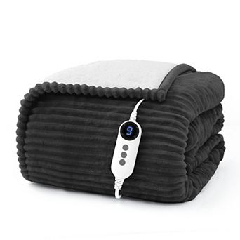 Reversible Flannel & Sherpa Heated Blanket with Temperature and Timing Functions
