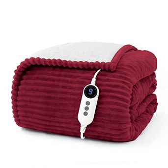 Reversible Flannel & Sherpa Heated Blanket with Temperature and Timing Functions