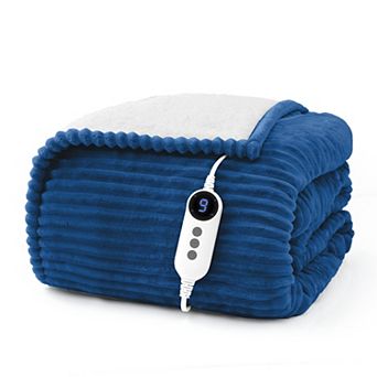Reversible Flannel & Sherpa Heated Blanket with Temperature and Timing Functions