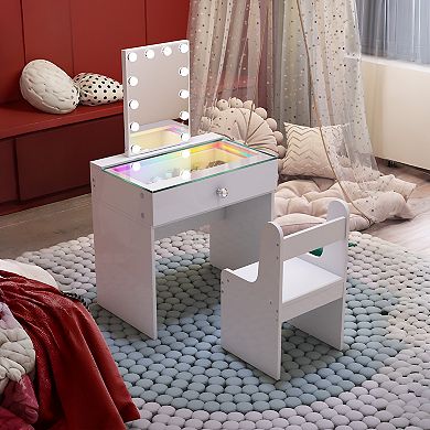Vanitii 1 Drawer Makeup Vanities With Rgb Led Light Come With Bluetooth Speaker Mirror