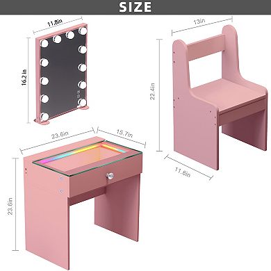 Vanitii 1 Drawer Makeup Vanities With Rgb Led Light Come With Bluetooth Speaker Mirror