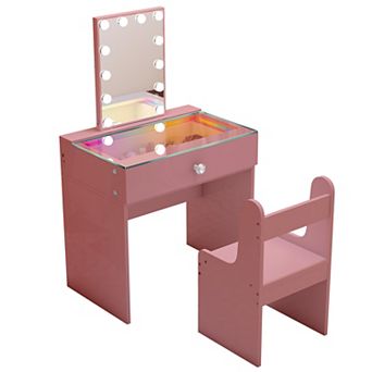 Vanitii 1 Drawer Makeup Vanities With Rgb Led Light Come With Bluetooth Speaker Mirror