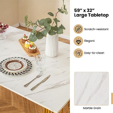 4 Piece Dining Table Set with Bench and 2 Stools-White
