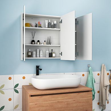 Frameless Bathroom Wall Mounted Mirror Cabinet with 3 Doors and Adjustable Shelves