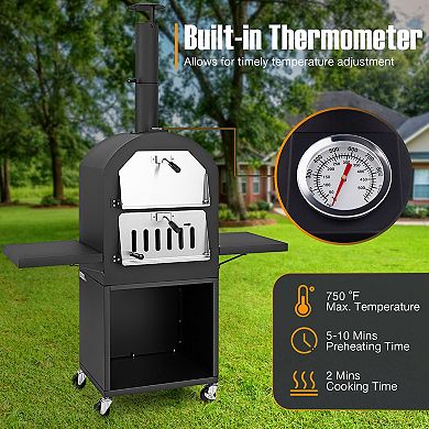 Outdoor Pizza Oven with Protective Cover and Grill Racks and Built-in Thermometer