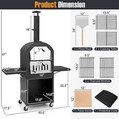 Outdoor Pizza Oven with Protective Cover and Grill Racks and Built-in Thermometer