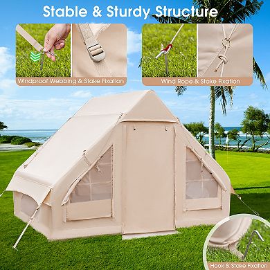 Inflatable Camping Tent for 4 to 6 Person Family Glamping with Pump