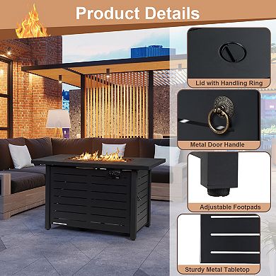 42 Inch 60 000 BTU Rectangular Propane Fire Pit Table with Waterproof Cover