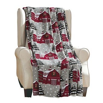 Snowy Barn Plush Decorative Christmas Machine Washable Throw