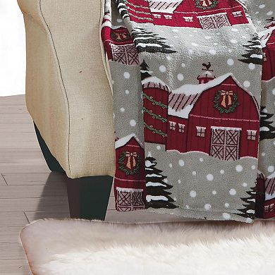 Snowy Barn Plush Decorative Christmas Machine Washable Throw