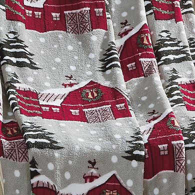 Snowy Barn Plush Decorative Christmas Machine Washable Throw