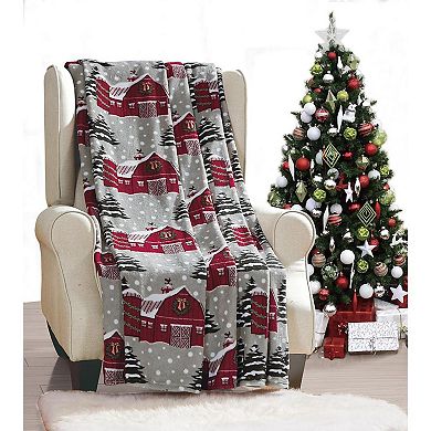 Snowy Barn Plush Decorative Christmas Machine Washable Throw