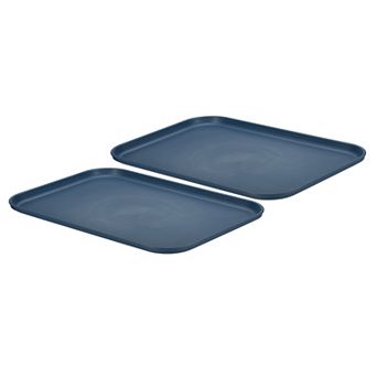 Plastic Fast Food Serving Tray, 2 pc 15"x10.6" Reusable Rectangular Cafeteria Serving Platter