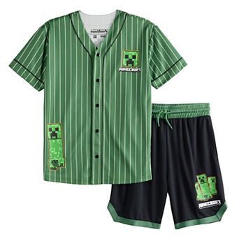 Boys 8-20 Minecraft Creeper Game Over Baseball Jersey & Shorts Set