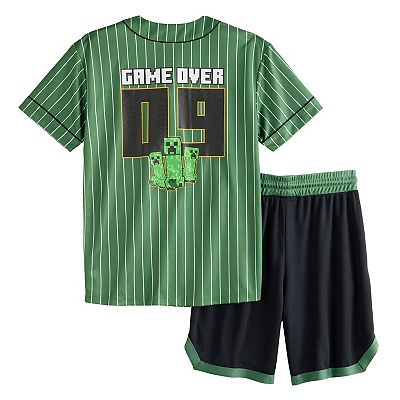 Boys 8-20 Minecraft Creeper Game Over Baseball Jersey Shorts Set