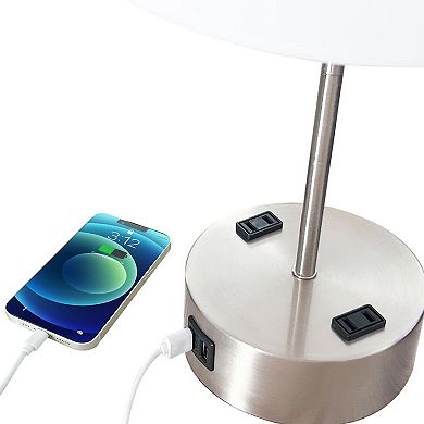 19 inch Brushed nickel Touch table lamp with USB Port and AC outlets