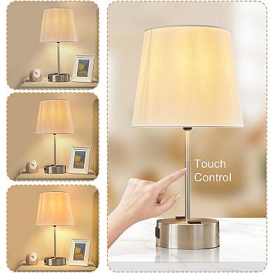 19 inch Brushed nickel Touch table lamp with USB Port and AC outlets