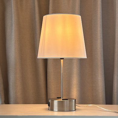 19 inch Brushed nickel Touch table lamp with USB Port and AC outlets