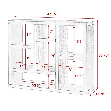 35.63 in.Tall Black Wood 7-Shelf Bookcase with Shelve
