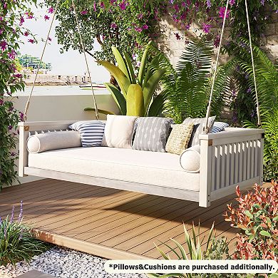 Merax Minimalist Wood Patio Backyard Porch Swing