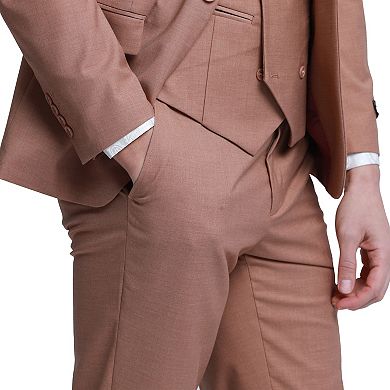 Men's 3pc Solid Suit Set Skinny-Fit w/ Double-Breasted Vest
