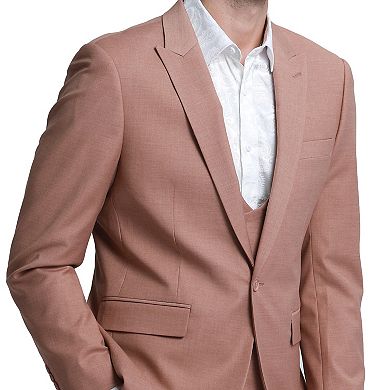 Men's 3pc Solid Suit Set Skinny-Fit w/ Double-Breasted Vest