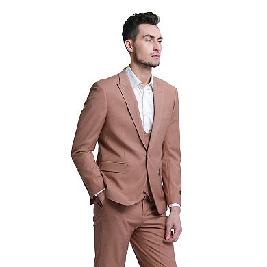 Men's 3pc Solid Suit Set Skinny-Fit w/ Double-Breasted Vest