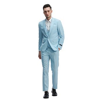 Men's 3 pc Solid Suit Set Skinny-Fit w/ Double-Breasted Vest