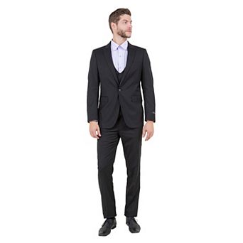 Men's 3 pc Solid Suit Set Skinny-Fit w/ Double-Breasted Vest