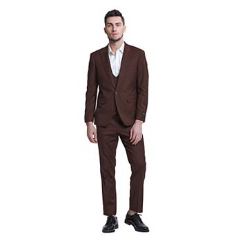 Men's 3 pc Solid Suit Set Skinny-Fit w/ Double-Breasted Vest