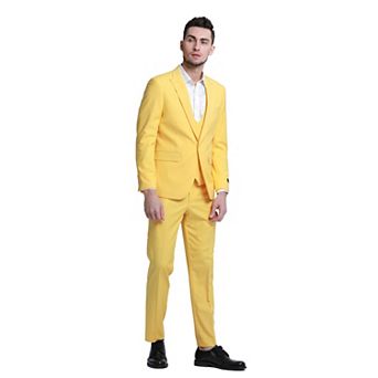 Men's 3 pc Solid Suit Set Skinny-Fit w/ Double-Breasted Vest