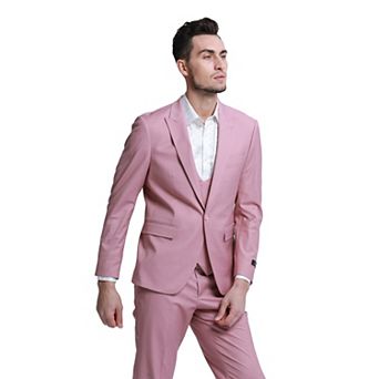 Men's 3 pc Solid Suit Set Skinny-Fit w/ Double-Breasted Vest