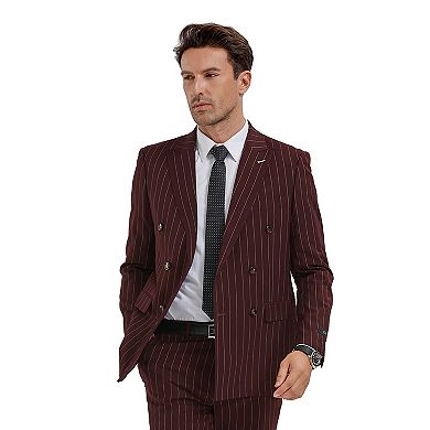 Men's Skinny-Fit 2pc Double Breasted Pinstriped Suit Set