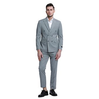Men's Skinny-Fit 2 pc Double Breasted Pinstriped Suit Set