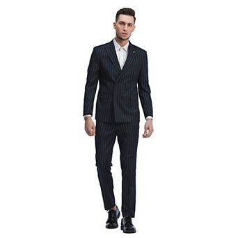 Men's Skinny-Fit 2 pc Double Breasted Pinstriped Suit Set