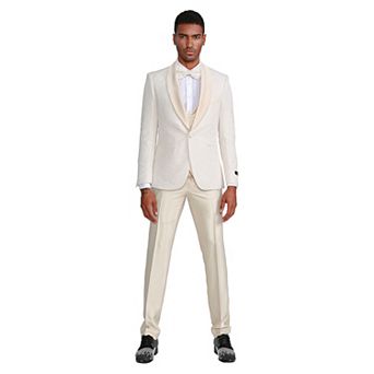 Men's Skinny-Fit Textured Paisley 3 pc Suit Set w/ Double Breasted Vest