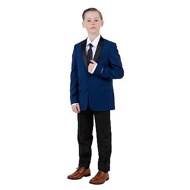 4-Piece Solid Suit Set Tuxedo Look w/ Tie, Big Boys (8-20)