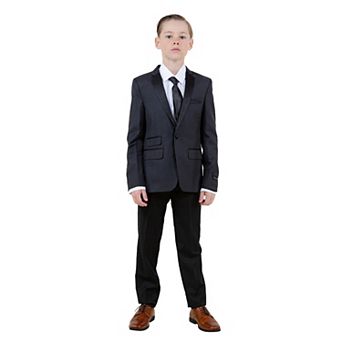 4 pc Solid Suit Set Tuxedo Look w/ Tie, Big Boys (8-20)