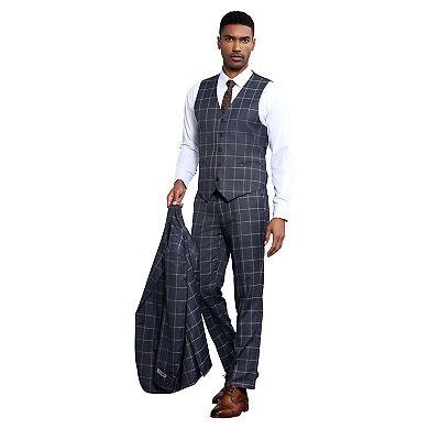Stacy Adams 3pc Classic Windowpane Suit Set w/ Peak Lapel