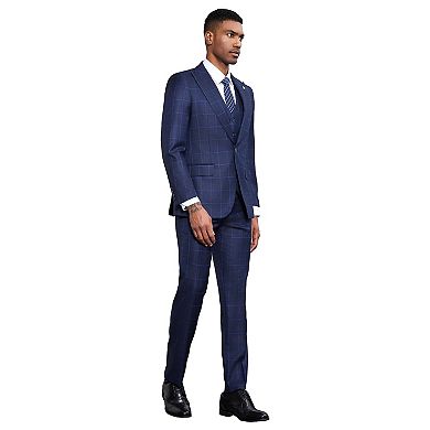 Stacy Adams 3pc Classic Windowpane Suit Set w/ Peak Lapel